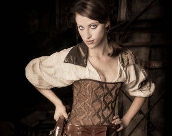 Women's Pirate Shirt with Bronze Collar, Steampunk, Pirate, Renaissance Fest
