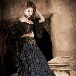 Steampunk Black Cotton Chemise, Renaissance, Medieval, Western, Dustpunk, Peasant Blouse, Pirate, Fairy, Shirt