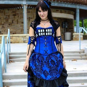 Steampunk Skirt, Blue and Black, Steampunk, Renaissance, Pirate, Ruffle Skirt, Hi-Low, Victorian, Western