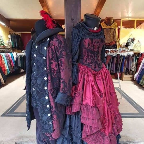 Couple's Pirate Costume, Captain's Coat, Pirate, Pirate Corset, Deluxe Saloons Skirt, Saloon Skirt, Ballgown, Renaissance, Halloween Costume