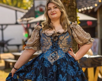 Slate Blue Pirate Corset, Front Lace, Back Lace, with Straps, Victorian, Renaissance, Elizabethan Steampunk, Corset