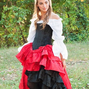Red Fancy Saloon Skirts, Steampunk Deadpool Corset Costume, Victorian, Renaissance Festival, Ren Fest, Fair, Faire, Western, Wild West World