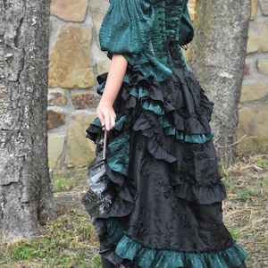 Black & Green Wild West Skirt, Witch Costumes, House Colors Ruffles, Steampunk Pirate **Please see note about fabrics in the description***