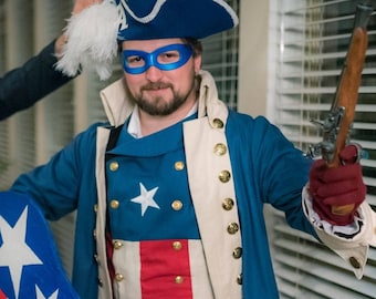 Colonial Captain America Vest, Superhero, Cosplay, Steampunk Super Hero, Revolutionary War Cap, Military, Star Red White Stripes Vest Men