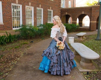 Deluxe Light Blue Saloon Skirt,  Skirt, Pirate Skirt, Victorian Vampire, Ballgown, Renaissance, Costume, Halloween, Steampunk, Wedding