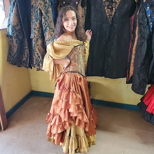 Copper Fancy Saloon Girl Skirt, Steampunk, Victorian, Renaissance, Ren Fair, Fall, Fairy, Wench, Pirate, Western, Ruffles, High-Low Skirt