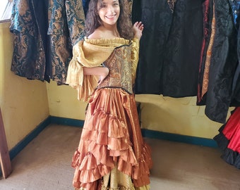 Ausgefallenes Kupfer und Gold Korsett Kostüm, Steampunk, Viktorianisch, Renaissance, Ren Fair, Herbst, Fee, Dirne, Pirat, Kostüm, Western, Rüschen