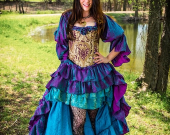 Purple and Cream Fairy Corset with Rosette, Victorian, Pirate, Renaissance, Renaissance Festival, Fairy, Cosplay, Corset