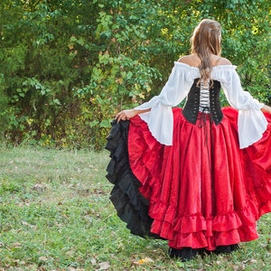 Red Fancy Saloon Skirt, Renaissance Faire Costume, Ren Fest Cosplay, Traveler, Pirate, Princess, Long Skirt, Circle Skirt image 1
