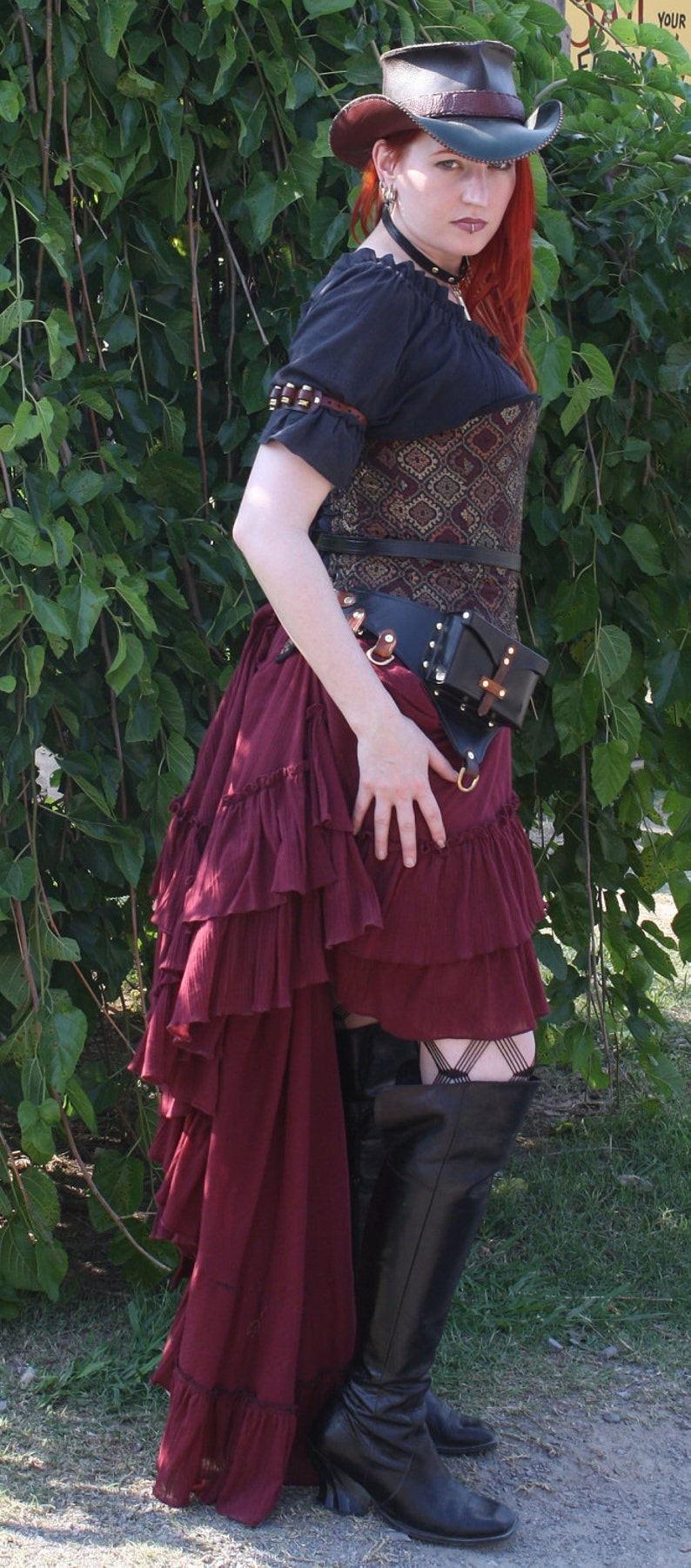 Gothic Steampunk Rock Damen | Mittelalter Maxirock Mit Rüschen