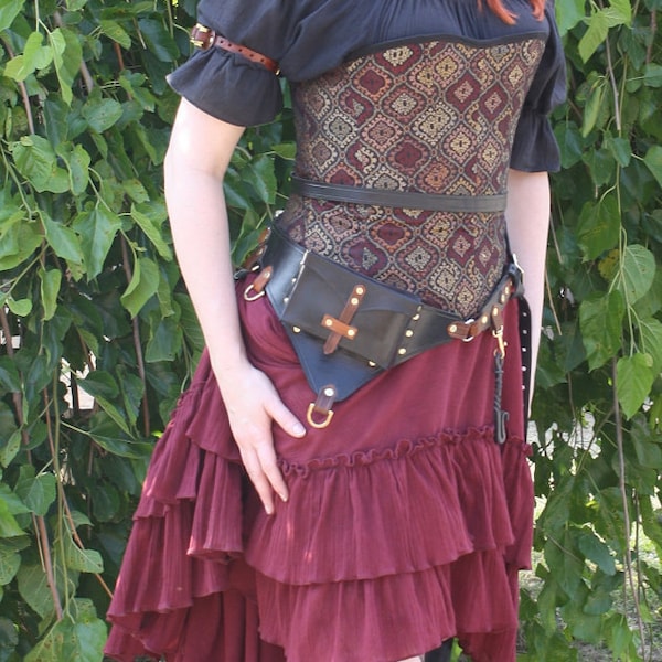 Burgundy Cotton Saloon Girl Skirt, Steampunk, Renaissance, Medieval, Western, Victorian, Ruffle Skirt, Maroon, Costume, styled in high-low,