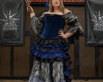 Deluxe Silver Button Saloon Skirt, Pirate, Steampunk, Fantasy, Skirt