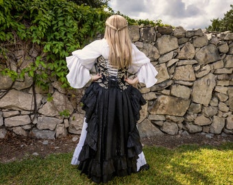 Black Fancy Saloon Girl Skirt, Steampunk, Renaissance, Pirate, Victorian Fairy, Witch Wizard, Renaissance Festival, Ren Faire, Fest, Western