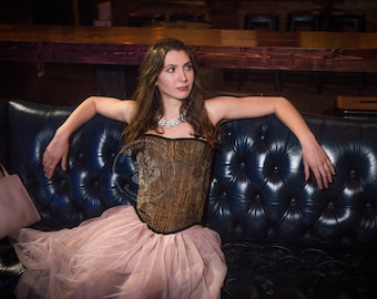 Victorian Sage and Gold Corset, Steel boned, Waist Training,  Party, Night Out, Girls, Women, Ladies, Ballerina, Fairy, Princess