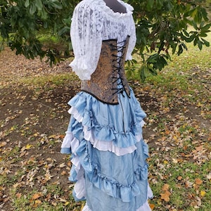 Light Blue and White, Wild West Skirt, Blue and White with Ruffles, Pirate Skirt, Steampunk, Victorian, Pirate, High-Low, Fairy, Renaissance