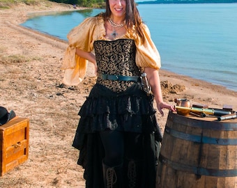 Schwarzer Rüschen Fancy Saloon Rock, Steampunk, Renaissance Faire Kostüm