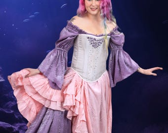 Mermaid White Velvet Corset with Purple Jewels, Fairy, Steampunk, Pirate, Renaissance, Victorian, Halloween, Cosplay, Steel-Boned, Ren Fair