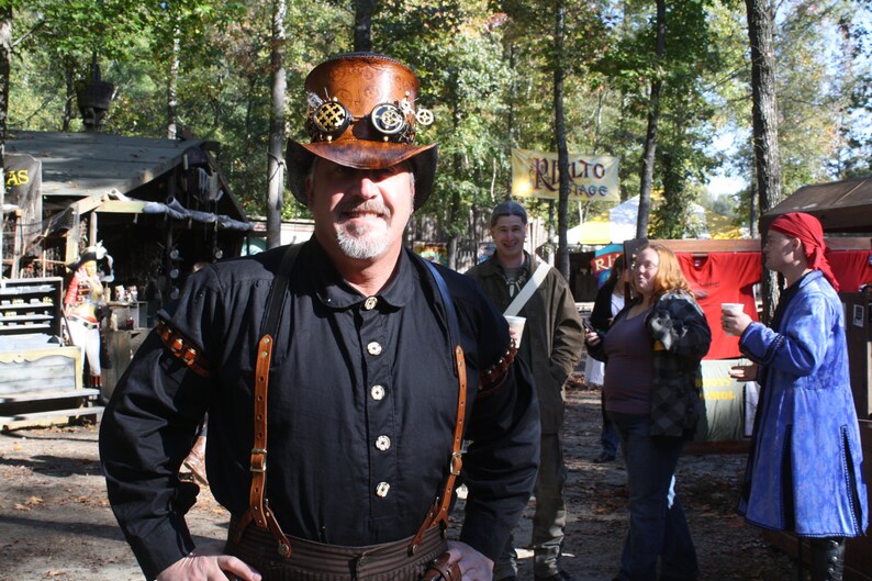 Victorian Pirate Conductor Dustpunk Ren Faire Renaissance Festival Western Steampunk Airship Pirate Black Button Down Men/'s Shirt