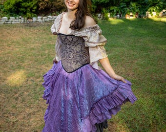 Gonne da saloon eleganti viola chiaro, lilla, gonna steampunk, rinascimentale, pirata, vittoriana, Raperonzolo, costume, Halloween
