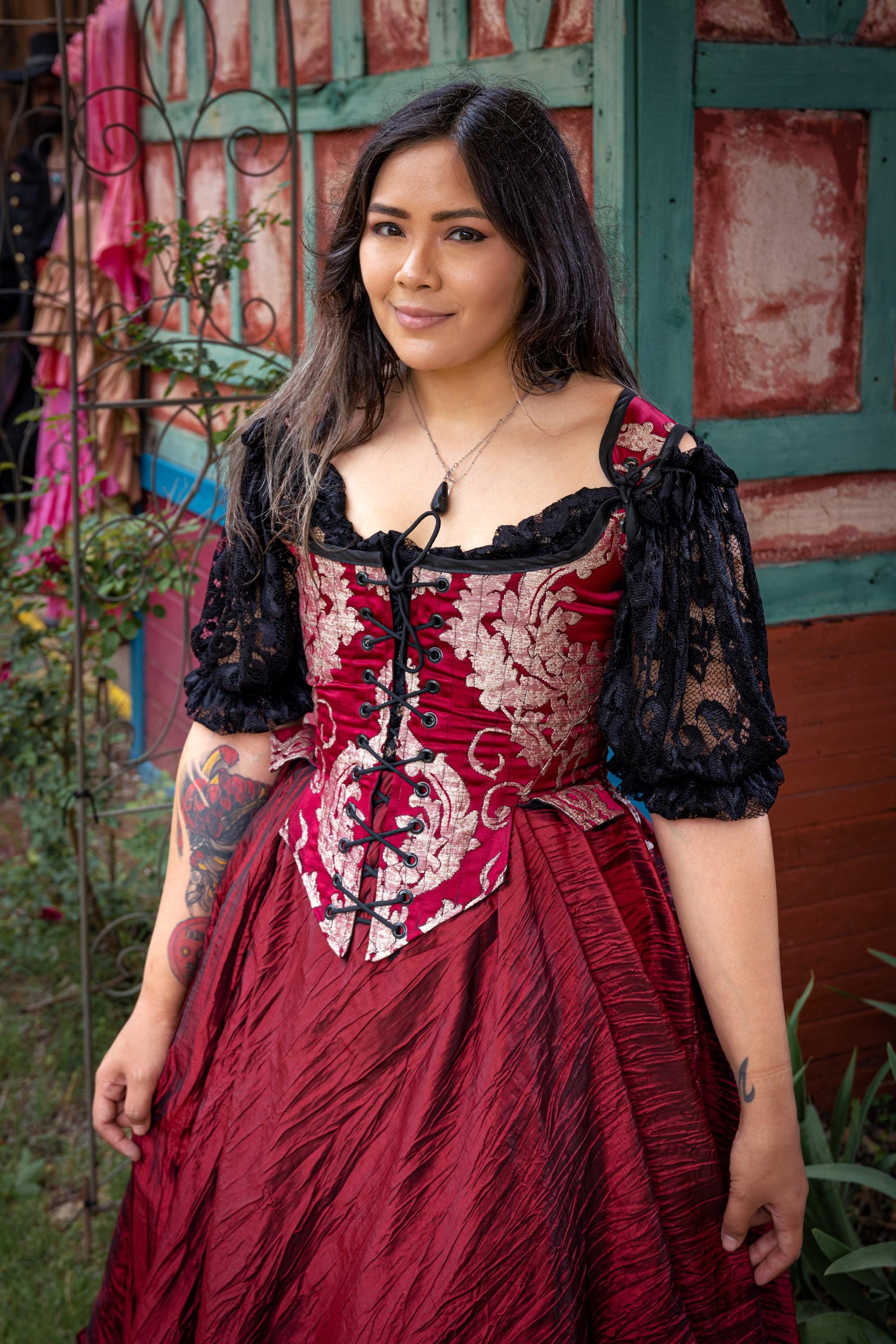 Burgundy Pirate Corset, front lace, back lace, with straps, Victorian, Renaissance, Steampunk,
