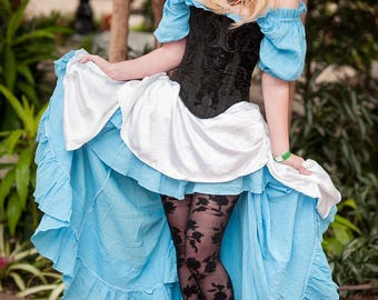 Alice in Wonderland Inspired Corset Costume, Victorian, Cosplay, Halloween, Romantic, Princess, FairyTale Fantasy, Lewis Carroll