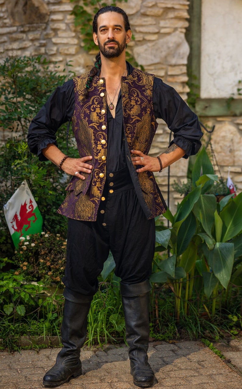 Purple and Gold Pirate Vest, Steampunk, Waistcoat, Pirate, Cosplay, Victorian, Wedding, Men's, Reenactment, Scottish Highland, Vampire image 1