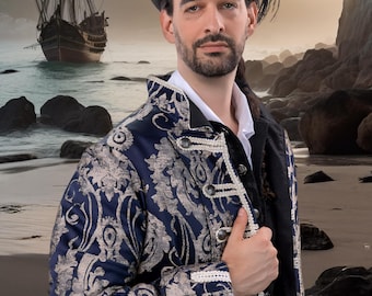 Navy and Cream Captains Coat, Pirate, Renaissance, Victorian, Steampunk, Festival, Ren Fair, Period, Historical, Airship, Frock Coat, Coat