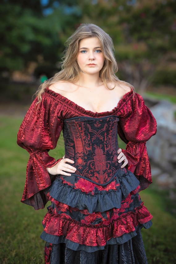Burgundy and Black Shimmer Fancy Chemise, Steampunk Victorian, Renaissance, Western, Peasant Blouse, Pirate Shirt, red, maroon Burgundy and Black Shimmer Fancy Chemise, Steampunk Victorian, Renaissance, Western, Peasant Blouse, Pirate Shirt, red, maroon