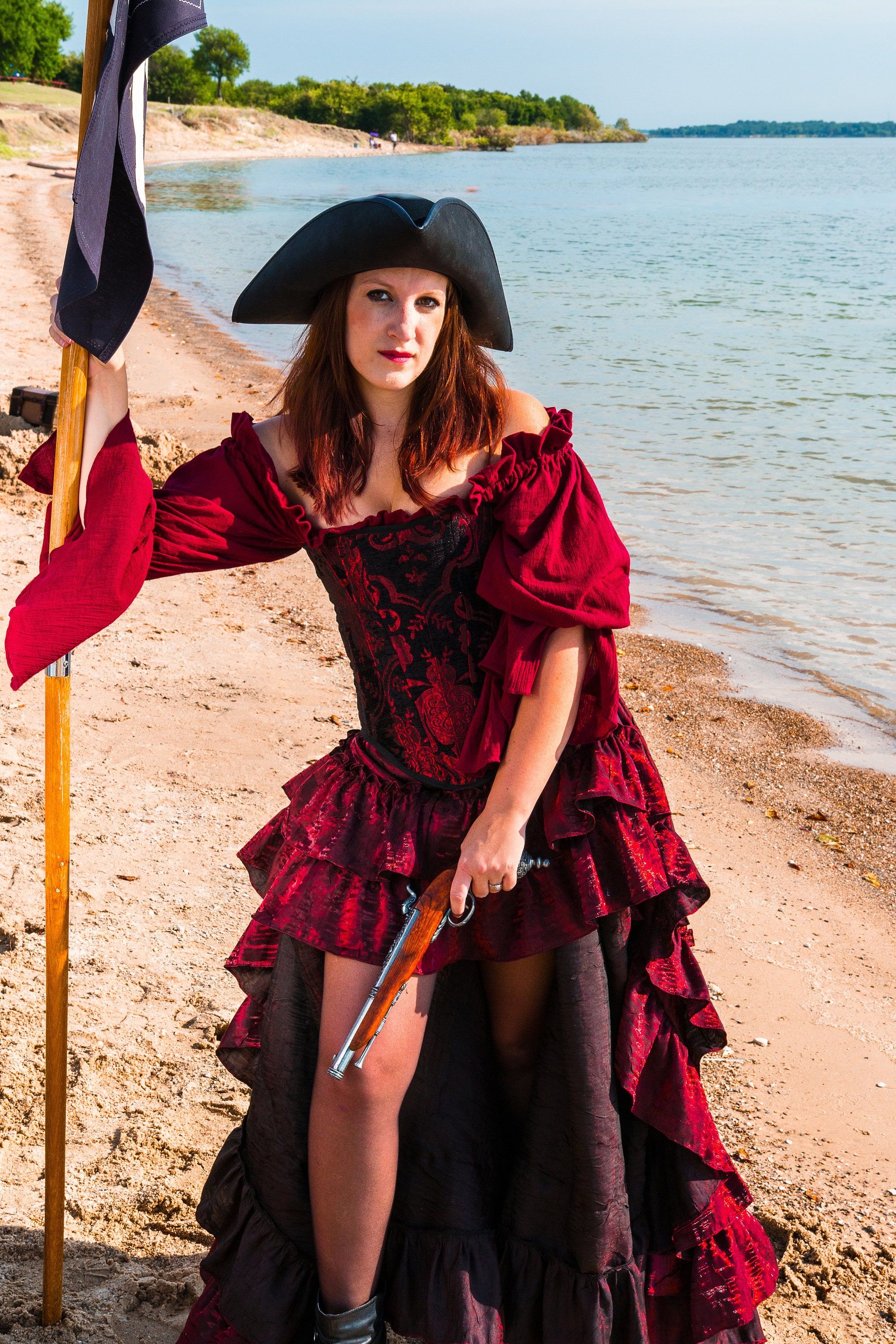 black bandeau contrast chiffon pleated maxi dress Sassy Pirate Wench Costume main image 0