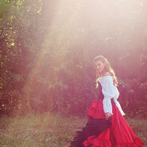 Red and Black Corset Costume, Pirate, Steampunk, Renaissance Festival, Ren Fair, Faire, Peasant Blouse, Shirt, Chemise, Victorian, Western