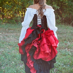 Red Fancy Saloon Skirt, Renaissance Faire Costume, Ren Fest Cosplay, Traveler, Pirate, Princess, Long Skirt, Circle Skirt image 3
