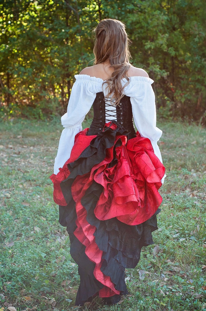 Red Fancy Saloon Skirt, Renaissance Faire Costume, Ren Fest Cosplay, Traveler, Pirate, Princess, Long Skirt, Circle Skirt image 3