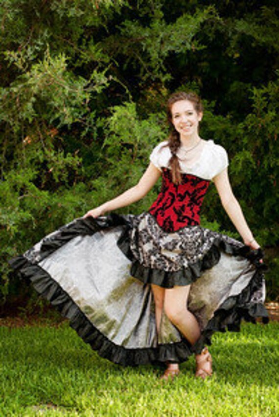 Silver and Black Steampunk Skirt Pirate Ruffle Skirt Hi low Victorian Western Wild West World Airship Renaissance Festival Ren Fest Etsy UK