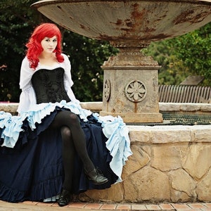 Navy Saloon Girl Skirt, Cotton, Steampunk, Renaissance Festival, Ren Fair, Ruffle Skirt, Pirate, Airship, Victorian, Renaissance Skirt