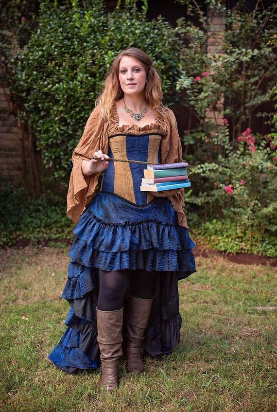 Hexe Korsett In Haus Farben Blau Und Bronze Rabe Clever Etsy