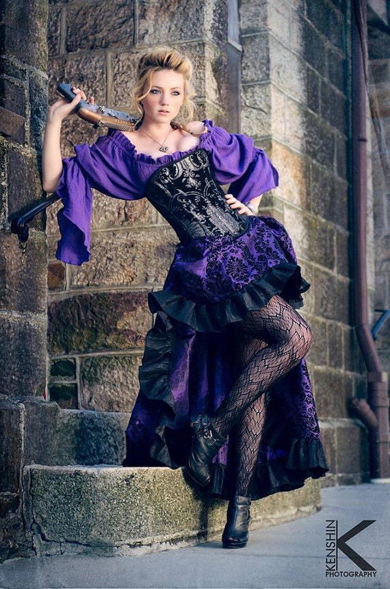 black steampunk dress Steampunk Skirt, Purple and Black, Renaissance, Pirate, Ruffle Skirt, Hi-Low, Victorian, Medieval, Western, Dustpunk