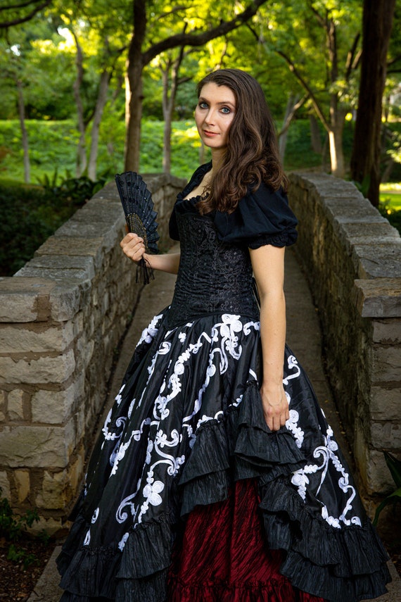 Falda de salón negra de lujo con cinta blanca, falda pirata, victoriana,  vestido de baile, renacentista, Halloween, boda Steampunk, boda de  disfraces -  México