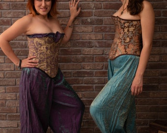 Purple and Teal Harem Pants, Pantaloons,  Victorian, Steampunk, Arabian Nights, Princess Jasmine. Lace