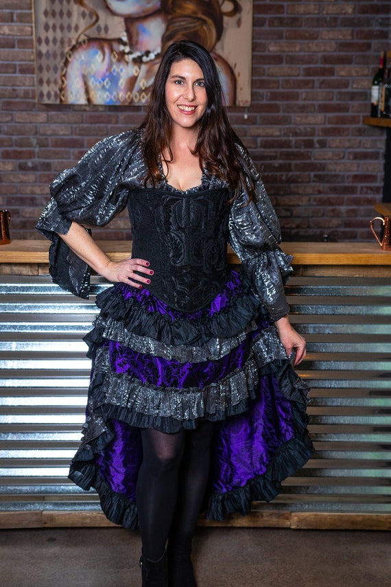 Wild West Skirt, Purple and Black With Ruffles, Pirate Skirt