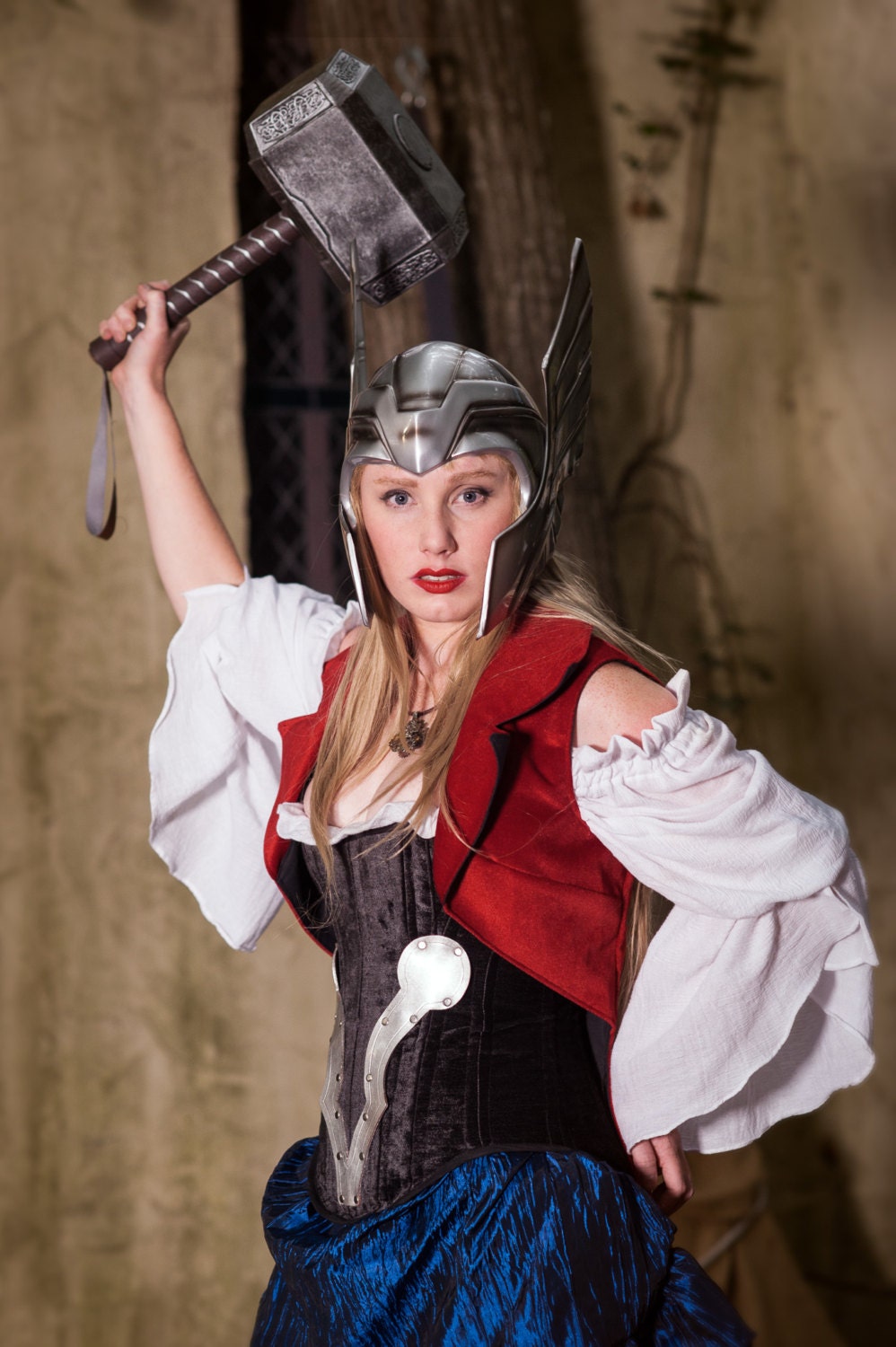 Fancy Red Airship Pirate Coat, Thor, Steampunk Superhero, Snow