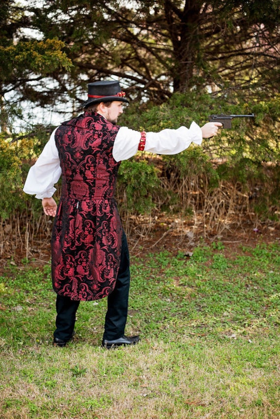 Airship Pirate Coat Black and Red Victorian Steampunk 