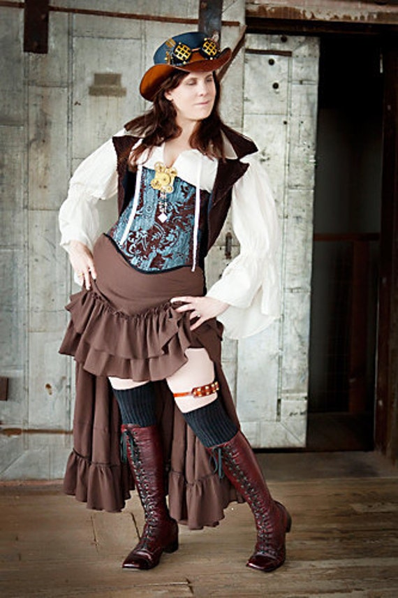 Brown Saloon Girl Skirt Steampunk Pirate Ruffles Long - Etsy