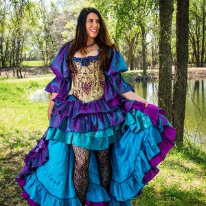 Mermaid Shimmer, Purple and Teal Iridescent Costume: corset, two skirts, and chemise; PLEASE see note about corset fabric in description