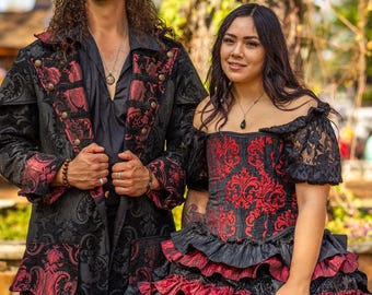 Burgundy Black Pirate Ballgown Dress, Vampire, Renaissance