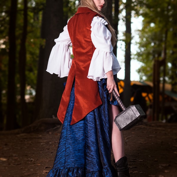 Fancy Red Airship Pirate Coat, Thor, Steampunk Superhero, Snow White, Cosplay, Lady, Femme, Costume