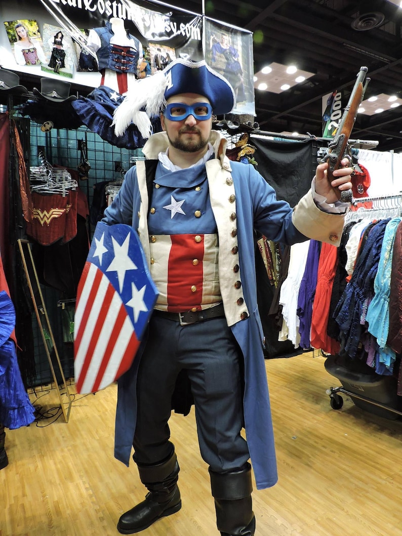Colonial Captain America Vest, Superhero, Cosplay, Steampunk Super Hero, Revolutionary War Cap, Military, Star Red White Stripes Vest Men image 8