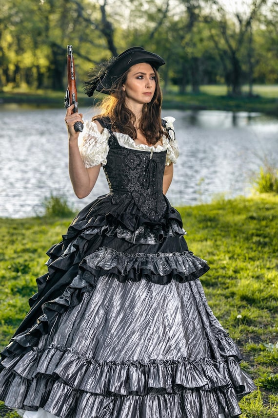 Corset-Inspired Bodice Flowing Skirt Black Lace Dress Corset-Inspired Bodice Flowing Skirt Black Lace Dress