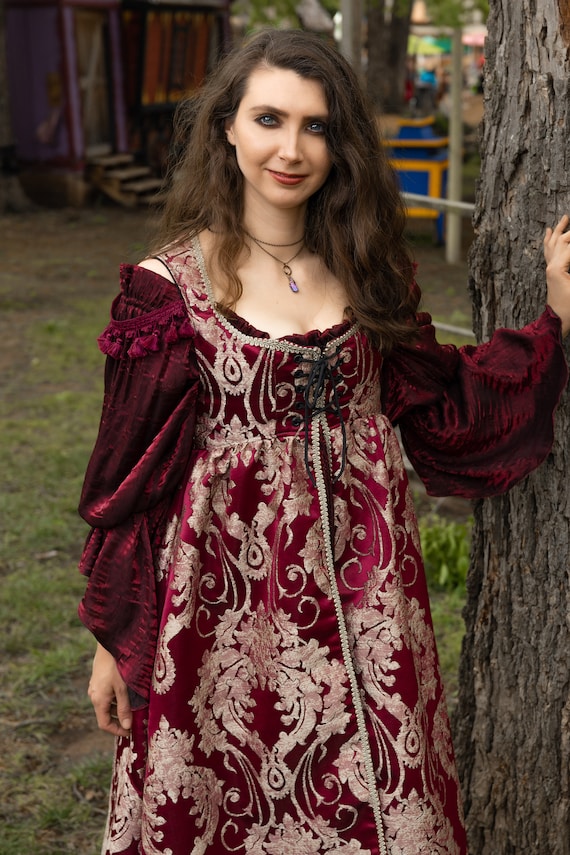 burgundy renaissance dress Renaissance dress MADE TO ORDER Queen of England burgundy dress in the –  MJcostume main image 0