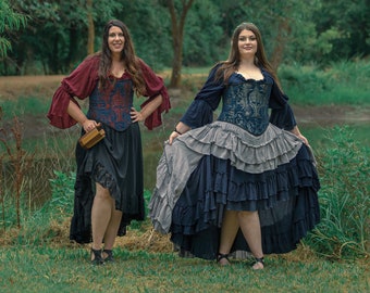 Grauer Saloonrock, Baumwolle, Steampunk, Renaissancerock, Piratenrock, Rüschenrock, Grau, Luftschiff, Viktorian, Cottagecore, Tellerrock
