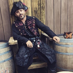 Choose Your Colors Pirate Jacket, Black and Red, Gold, Silver, Blue, Purple, Brown, Steampunk, Victorian, Airship, Captain, Ship, Tails Black and Black